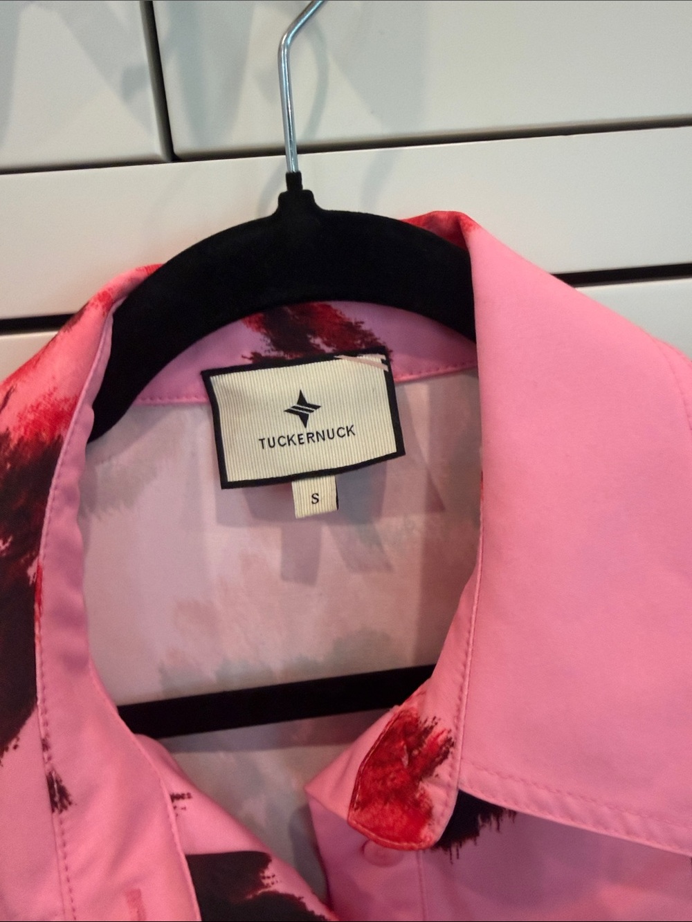 Tuckernut Cerise Blossom Floral Pink Belted Shirt Dress, size small, like new - Picture 2 of 6
